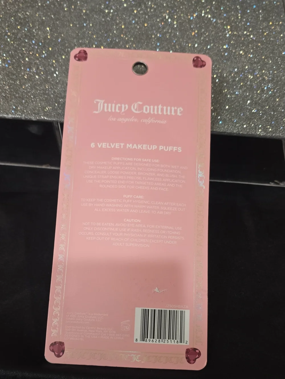 Juicy Couture Set Of 6 Pink Crown Logo Velvet Makeup Puffs